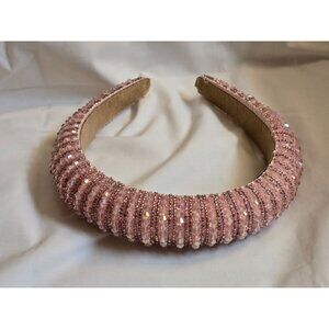 Luxe Blush Pink Crystal Beaded Padded Fashion Headband Hair Accessory